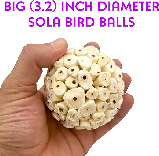 5103 Big Sola Bird Balls Pk9 - Handmade Natural Wood Bird Foot Toys, Crafted from air Dried sola Wood, Superb Foraging Toys, Easy to chew Apart, Lightweight, Great for Medium and Large Size Birds