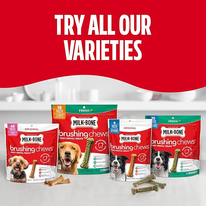 Milk-Bone Original Brushing Chews, Small/ Medium Daily Dental Dog Treats, 9 Count (Pack of 5) Scrubbing Action Helps Clean Teeth