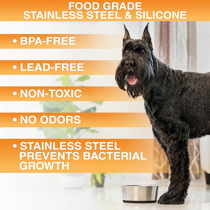 Neater Pet Brands Stainless Steel Dog Bowls with Non-Slip Rubber Bottom – Set of 2, 8 Cup (64 oz), Black - Heavy Duty Metal Dog Bowl, Dishwasher Safe, Food or Water Bowl, Ideal for Large Dogs