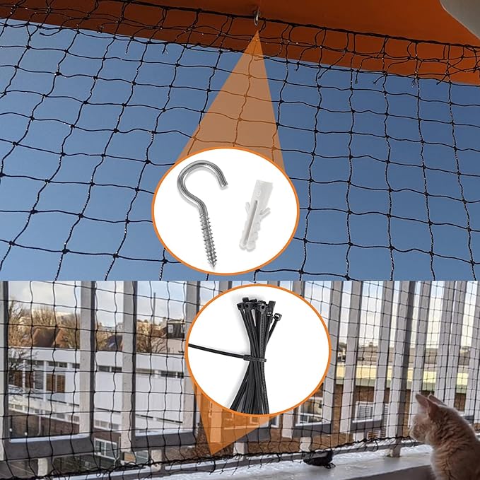 Cat Netting Balcony, Wire-reinforced Cat Net, Bite and Tear-resistant, UV and Weather-resistant, Balcony Cat Anti-Fall Netting for Pets, Cat Protection Net for Windows Patio Balcony - 10x13ft/4x3m
