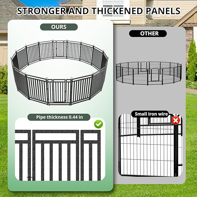 Dog Fence Outdoor Indoor, 47 Inch Height 8 Panels Dog Playpen for Large/Medium/Small Dogs Metal Dog Pen for Yard Camping and RV | Black-Silver