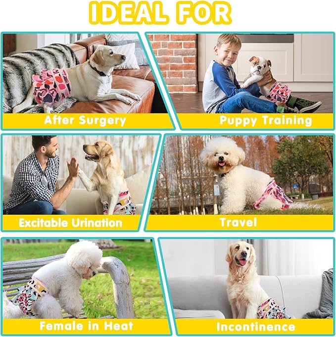Washable Dog Diapers Female 3 Pack Reusable Premium Highly Absorbent Doggie Diapers, Flexible Puppy Diapers, Durable Leak-Proof Leopard Dog Diapers for Period Heat Incontinence Puppy Training, M