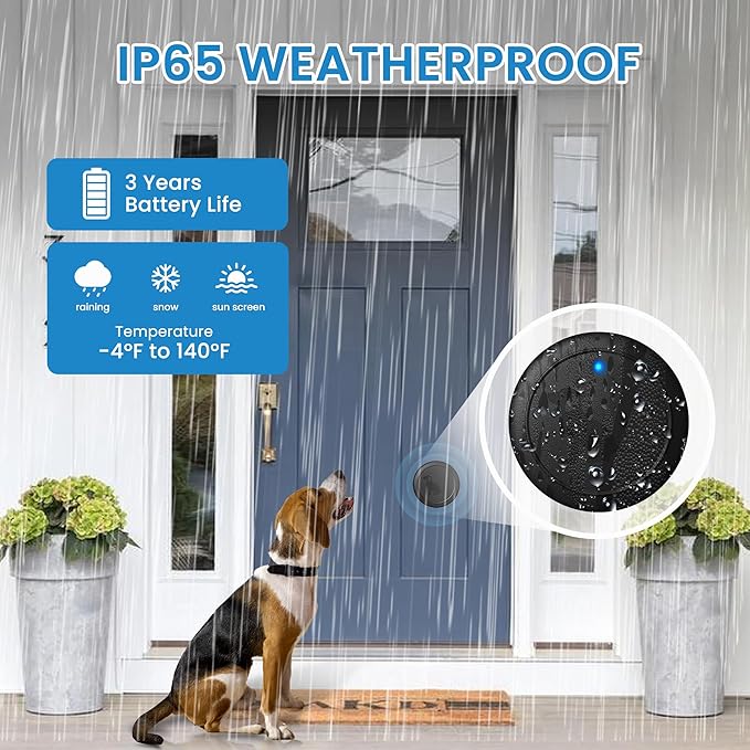 Wireless Dog Doorbell for Potty Training, Doggie Door Bell Operating at 1000 Feet with IP65 Waterproof Touch Button, 32 Melodies & 4 Notification Modes