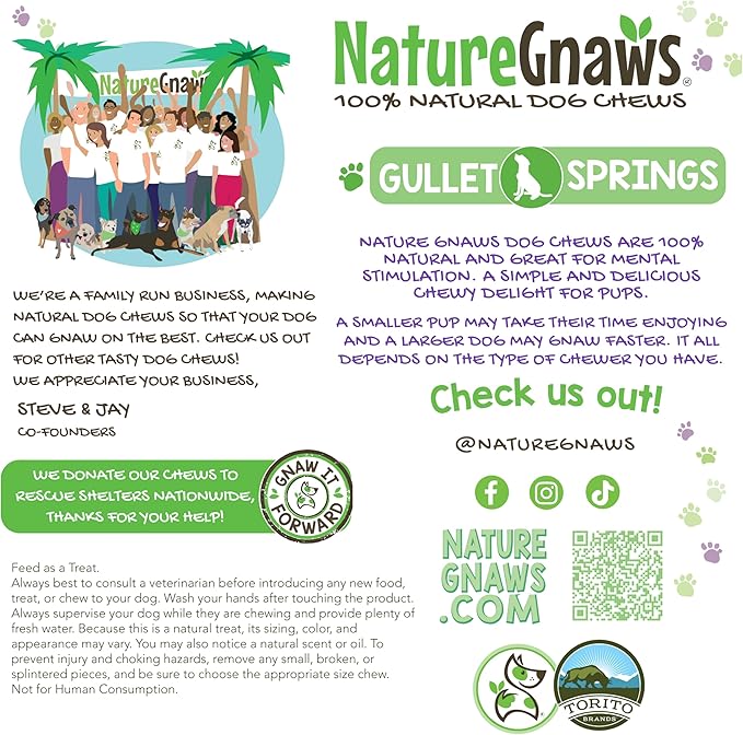 Nature Gnaws Beef Gullet Springs for Dogs 7-8" (6 Count) - Natural Beef Jerky Stick Dog Chew Treats - Rawhide Free