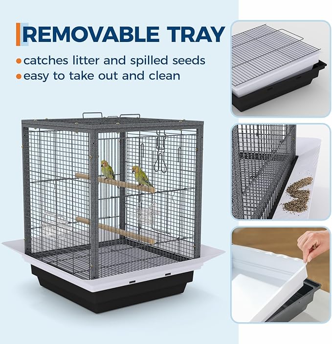 GarveeLife Small Bird Cage, 20 Inch Bird Cage, Parakeet Cage with Tray and Handle for Parrot Cockatiels Budgies Finch Lovebirds Pigeons, Black