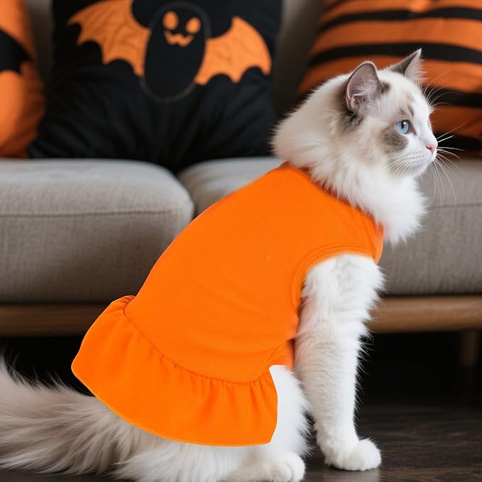 Dog Dresses Cat Skirt Solid Color Dog Clothes Summer Sleeveless Puppy Girl Clothes for Small Pet Dogs Cats (Orange, X-Small)