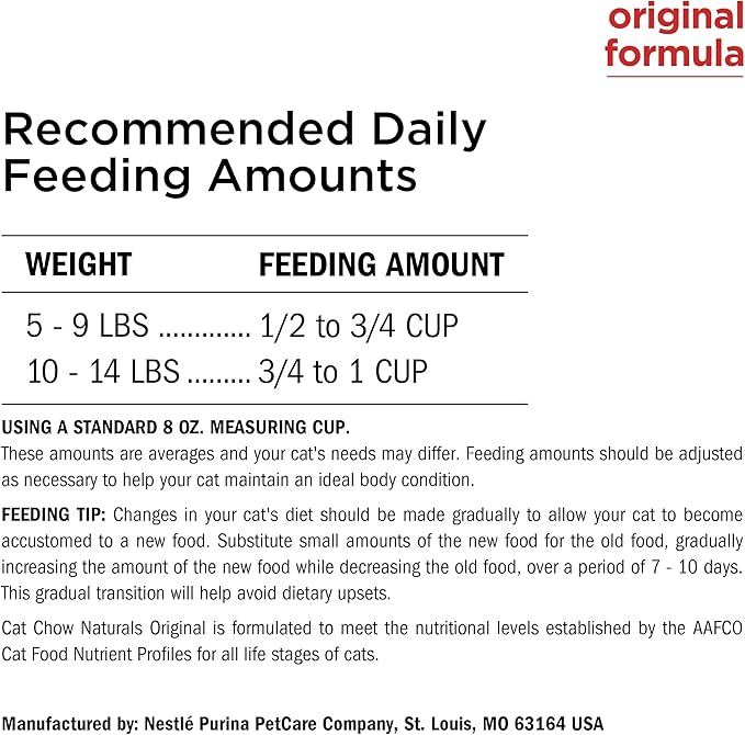 Purina Cat Chow Naturals With Added Vitamins, Minerals and Nutrients Dry Cat Food, Naturals Original - (Pack of 4) 3.15 lb. Bags