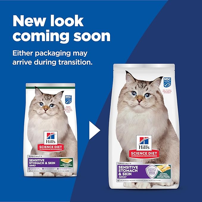 Hill's Science Diet Adult 1-6 Sensitive Stomach & Skin Dry Cat Food, Pollock & Barley, 6 lb. Bag (Updated Formula)