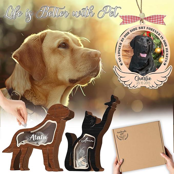 Personalized Siberian Husky Ashes Keepsake Box Wooden Pet Fur Gifts Unique Dog Shape Standable Table Decor Memorial Display Box for Small Urns Idea Gift Pet Lover Family Friend Storing Hair Teeth