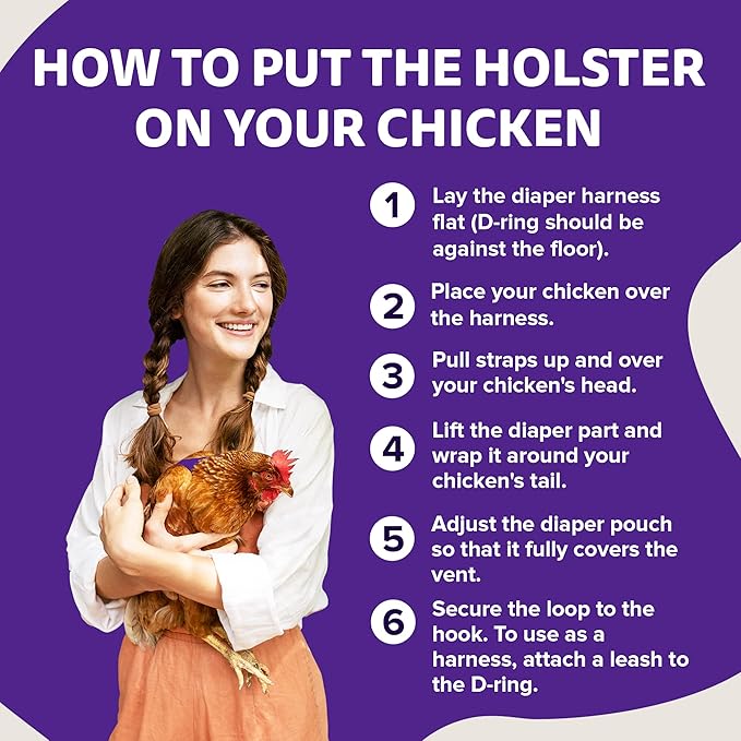 Hen Holster, Wrap-Around Chicken Diapers, Comfy Chicken Diapers for Hens & Roosters, US-Made Chicken Diaper, Must-Have Chicken Accessories, with Sewn-in Liner, XL, Purple - Crazy K Farm