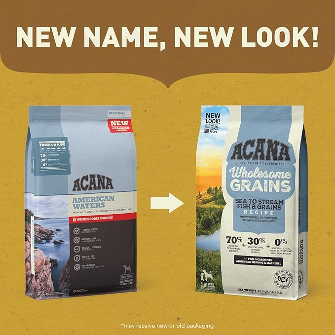 ACANA Wholesome Grains Dry Dog Food Sea to Stream Saltwater Fish Recipe 22.5lb Bag
