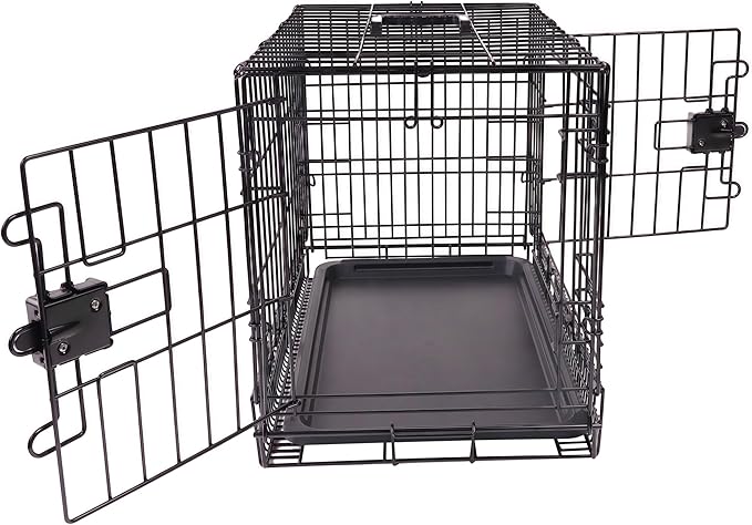 Amazon Basics Durable,Foldable Metal Wire Dog Crate with Tray, Double Door, 30 x 19 x 21 in, Black