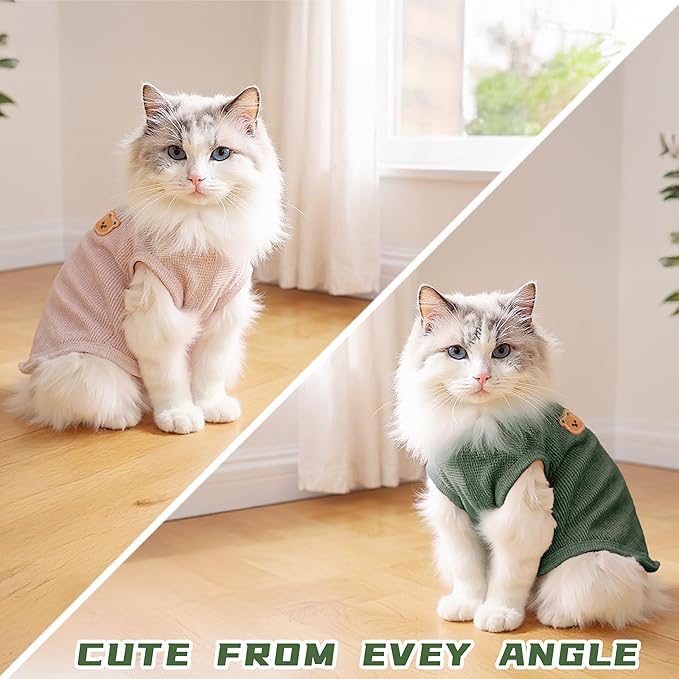 Waffle Knit Cat & Dog T Shirt for Small Dogs, Stretchable Puppy Shirt for Sphynx Cats & Small Breeds, Pet Clothes | Breathable Summer/Winter Apparel for Newborn(2PCS X-Large)