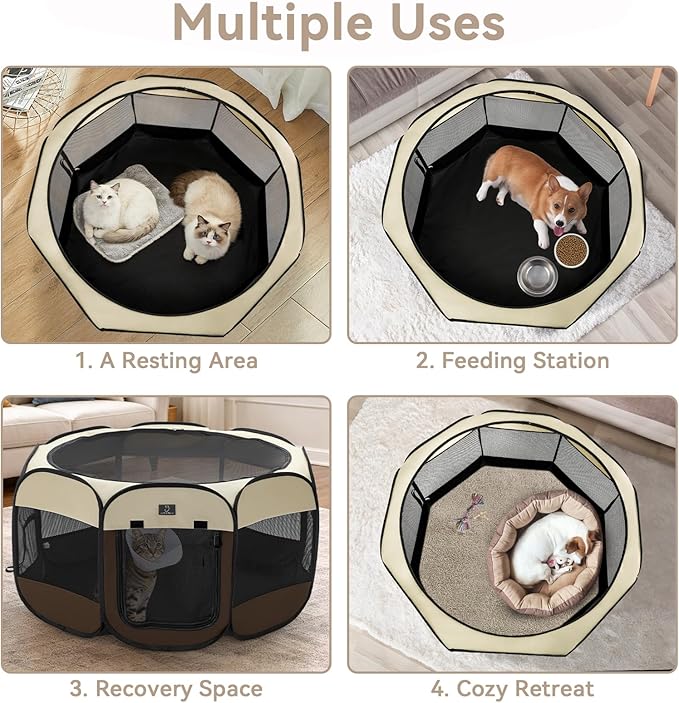 Portable Indoor Dog Playpen for Small Dogs & Puppies by A 4 Pet – 40.55" Pop-Up Soft Puppy Playpens with Bowl, Waterproof Floor, Calm Safe Space for Home, Travel & Daily Use