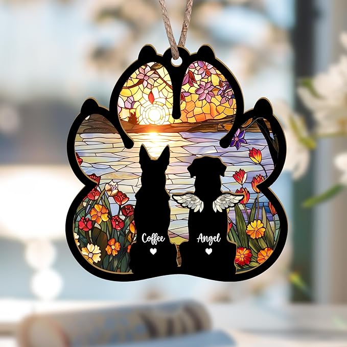 Personalized Dog Memorial Suncatcher – Custom Suncatcher with Name & Breed for Up to 3 Pets, Pet Loss Sympathy Gift, Memorial Keepsake for Dog Lovers