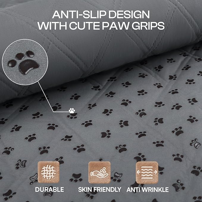 Luciphia 100% Waterproof Couch Cover Blanket for Dogs Anti-Slip Pet Couch Protector Sofa Mat Puppy Cat with Non-Slip Bottom, Grey, 52x82 Inch