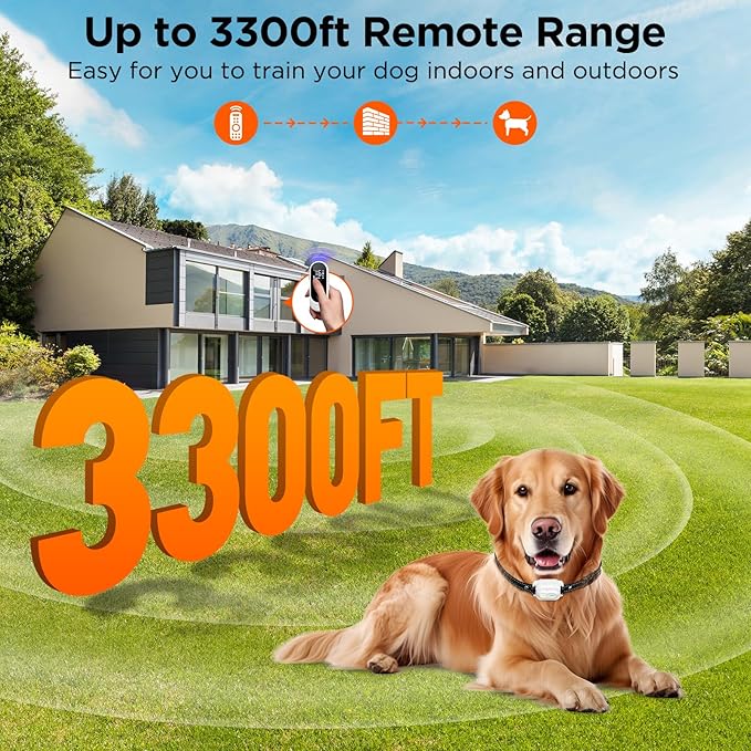Dog Shock Collar 2 Dogs, 3300ft Dog Training Collar with Remote, IPX7 Waterproof Rechargeable Sleek Modern for All Dogs with Beep, Vibration, Safety Shock, Light Mode, 8-120 lbs NF