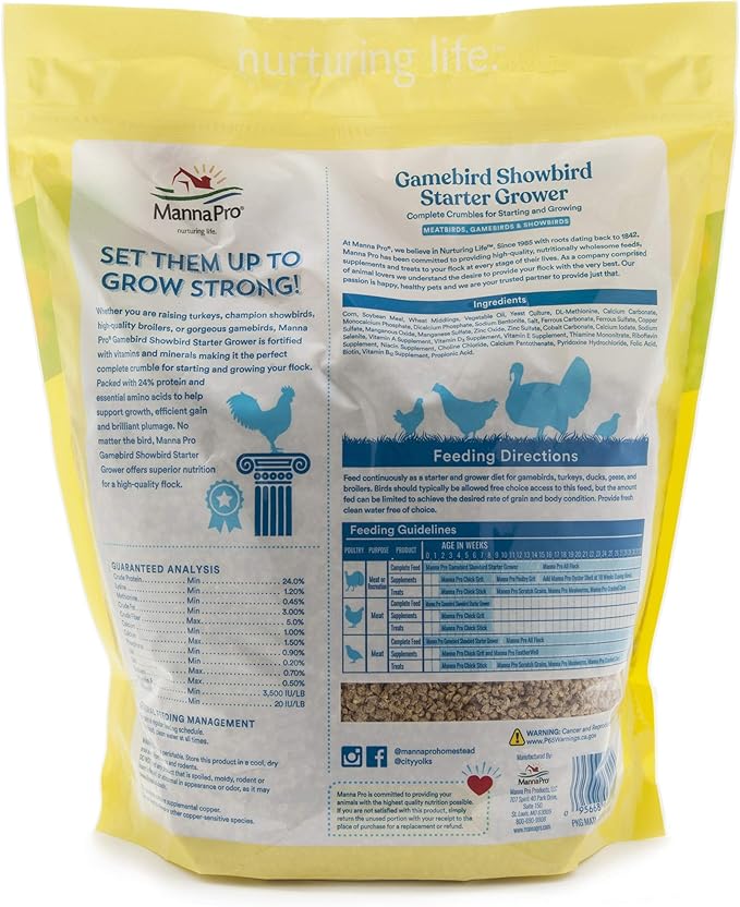 Manna Pro Gamebird & Showbird Crumbles – Premium Poultry Feed for Chickens, Ducks, Gamebirds, Turkeys & Bantams – Fortified with Vitamins & Minerals – Healthy Complete Diet – 5 lb Bag