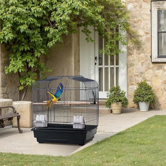 Small Bird Travel Cage - Lightweight Small Birds Starter Kit with with 2 Stands, 2 Feeders and Wooden Perches, Birdcages for Parakeets Lovebirds Parrotlets Finches Canaries(20.5×18.1×14.2 in)