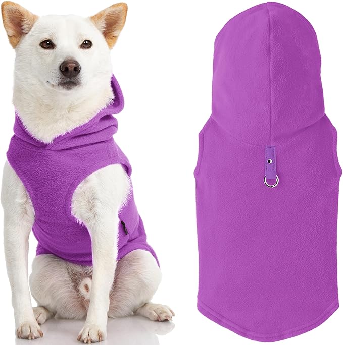 Gooby Fleece Vest Hoodie Dog Sweater - Purple, Medium - Warm Pullover Dog Hoodie with O-Ring Leash for Small to Medium Dogs