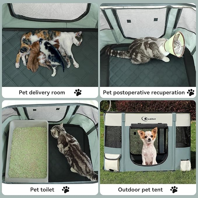 Dog Playpen,Cat Pet Puppy Pen,Portable Playpens for Dogs Indoor Outdoor Travel Camping Use,Foldable Dog Kennel Tent Crate for Rabbit Small Animals with Carrying Case (Grey, Small)