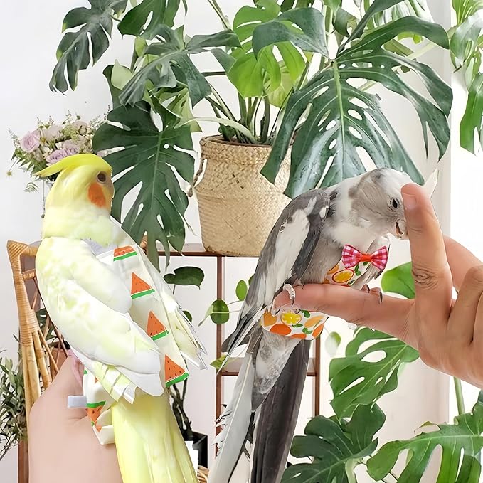 6 Pcs Bird Diapers Bird Harness Flight Suits Diapers Reusable Parrot Nappy with Waterproof Inner Layer Washable Cute Urine Wet Suit Costume for Cockatiel Conure Budgie Macaw Parakeet, S