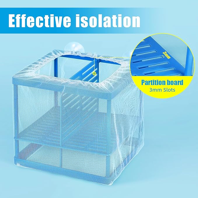 AQUANEAT Fish Tank Breeder Large Mesh Net Fry Saver Aquarium Spawn Hatchery Isolation with Suction Cups Hatchery Incubator for Shrimp Betta