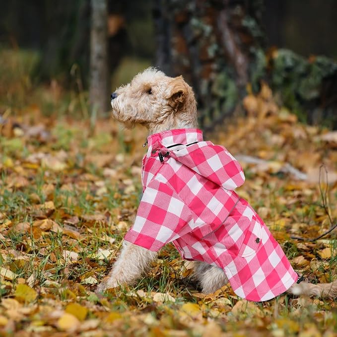 Dog rain Coat Waterproof Raincoat Puppy Jacket with Legs Buttons Zipper Hood Drawstring Fit for Yorkie Terrier Schnauzer Poodle Border Collie Labrador Golden Retriever 8lbs to 80lbs Pink XXL
