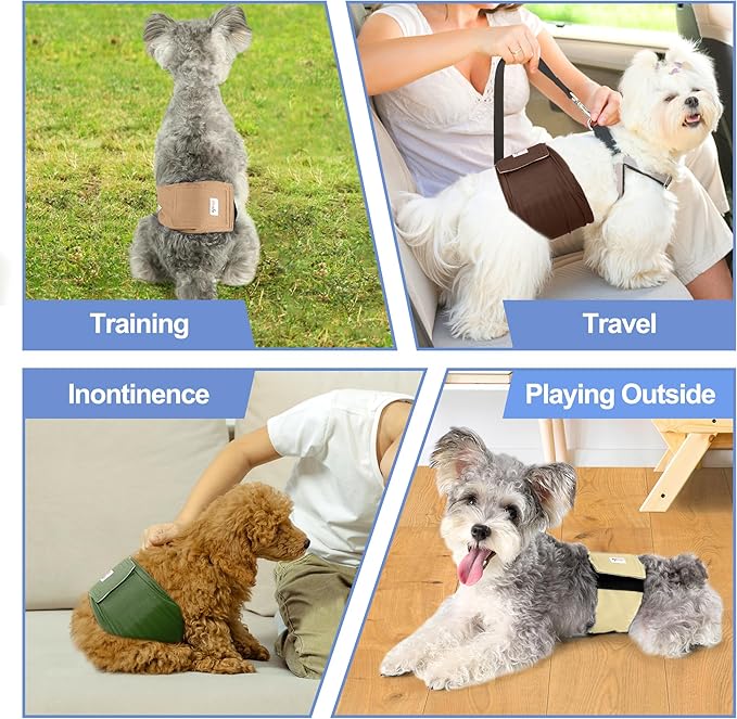 5 Pack Dog Diapers Male Reusable, Premium Belly Bands for Male Dogs, High Absorbing Male Dog Pee Wraps for Doggie in Incontinence or Excitable Urination and Training Gray,Green,Brown L
