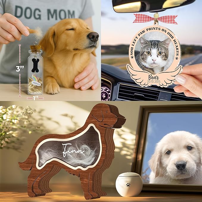 Personalized Labrador Ashes Keepsake Box Wooden Pet Fur Gifts Unique Dog Shape Standable Table Decor Pet Sculpture Memorial Display Box for Small Urns Idea Gift Pet Lover Storing Hair Teeth