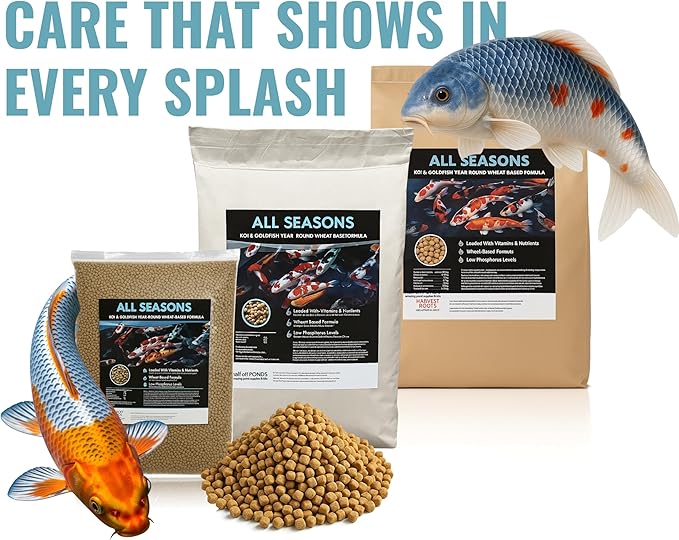 HALF OFF PONDS All Seasons Koi Fish Food - 10 lb Floating Pellets, 5mm Size - Goldfish Food for Ponds - 28% Protein with Wheat Germ & Vitamins - Ideal for Year-Round Feeding & Water Clarity