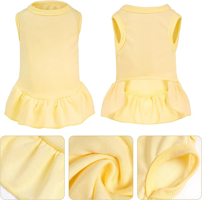 Dog Dresses Cat Skirt Solid Color Dog Clothes Summer Sleeveless Puppy Girl Clothes for Small Pet Dogs Cats (Yellow, Large)