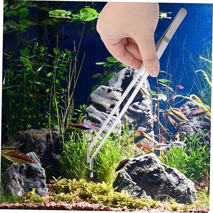 DOITOOL 3pcs Curved Tip Stainless Steel Tweezers for Aquatic Plants Ergonomic Design for Fish Tank Maintenance Resistant Tool for Trimming Low-growing Aquarium Plants