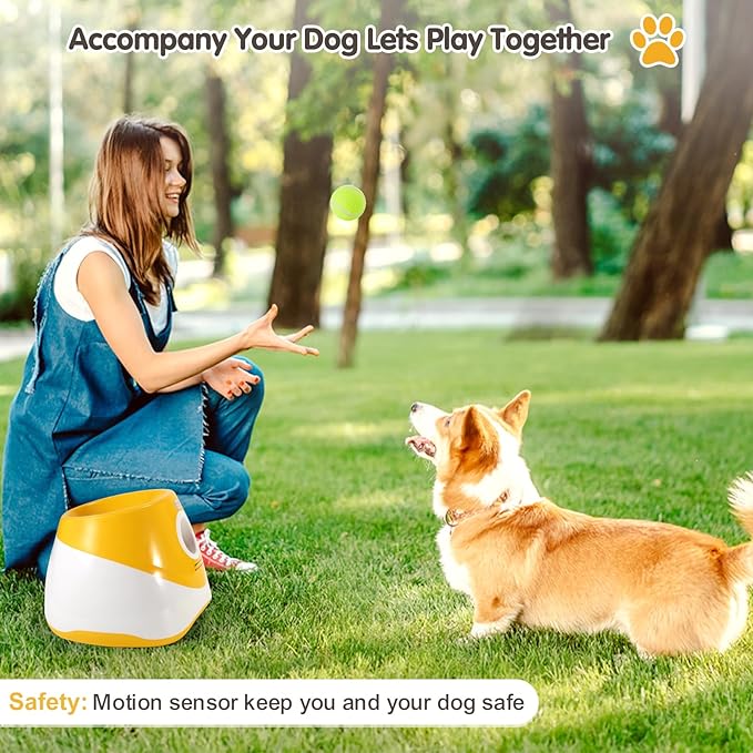Automatic Dog Ball Launcher Interactive Dog Toy for Small & Medium Dogs | Includes 6 Balls, USB Charging Cable & Adjustable Distance |Hands-Free Fetch Machine for Indoor & Outdoor Play(Orange)