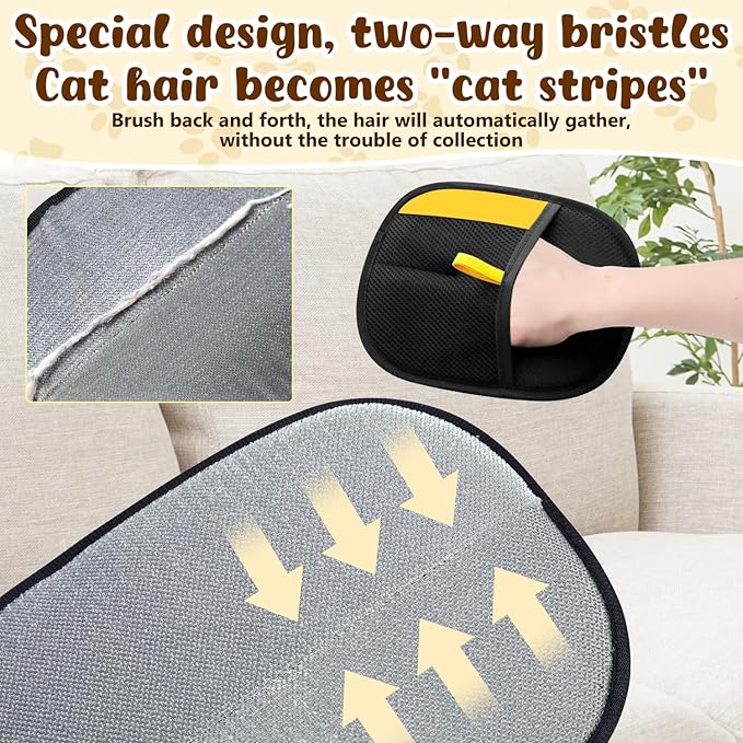 Pet Hair Removal Gloves,Electrostatic Gloves Pet Hair, Efficient Grooming Glove for Cats Dogs, Reusable Pet Hair Removal Tool for Couch, Furniture, Carpet, Curtain (2)