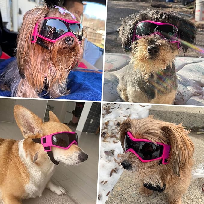 Dog Goggles Medium Breed, Small Dog Sunglasses Anti-UV Goggles for Pet Eyes Protection, Adjustable Straps, Pink M