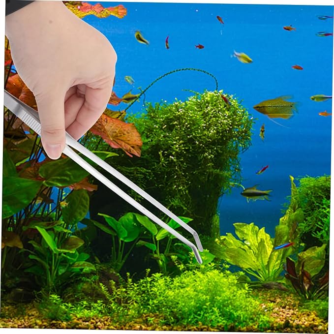 DOITOOL 3pcs Curved Tip Stainless Steel Tweezers for Aquatic Plants Ergonomic Design for Fish Tank Maintenance Resistant Tool for Trimming Low-growing Aquarium Plants