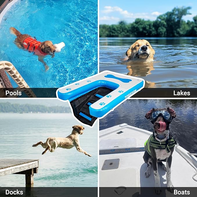 Inflatable Dog Boat Ramp 48"x32", Upgraded Pool Ramp for Dogs, Supports Up to 180 lbs, Stable & Durable Non-Slip Surface, Ideal for Pools, Lakes & Beaches