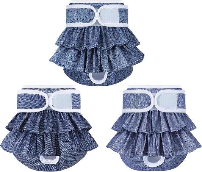 Reusable Dog Diapers Female 3 Pack Doggie Diapers for Period Heat Incontinence Puppy Training (Large, Jeans)