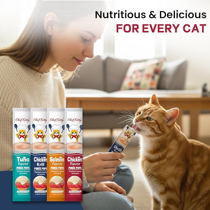 Cat Treats Lickable | Grain-Free Cat Food Toppers, High Protein | Creamy Puree Squeeze Ups with Vitamin E & Taurine, Digestible Formula | 0.5 oz. Each Tube, Chicken & Seafood Mix Variety | 20 Tubes