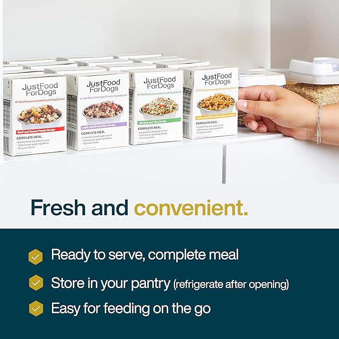 JustFoodForDogs Pantry Fresh Wet Dog Food, Complete Meal or Dog Food Topper, Lamb & Brown Rice Human Grade Dog Food Recipe - 12.5 oz (Pack of 12)