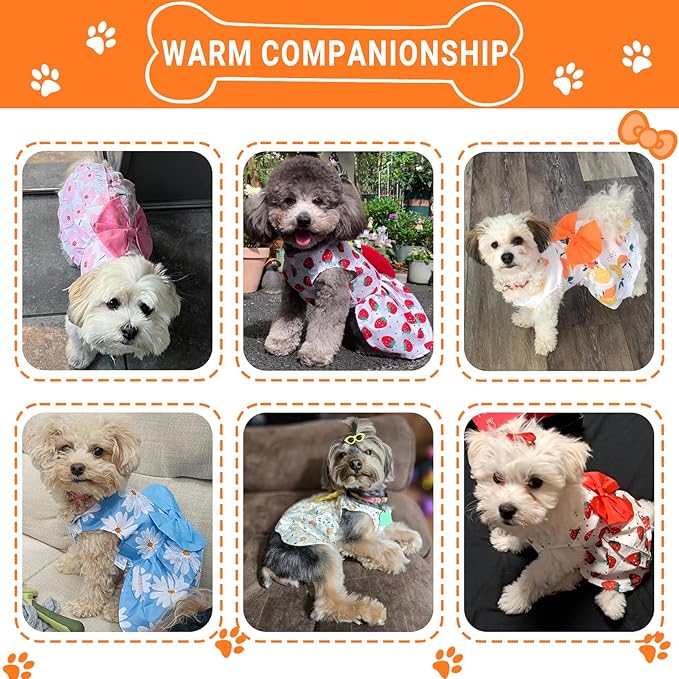 TAPBULL Dog Dresses, Fashionable Pet Dog Clothes, Cute Cat Birthday Dress Outfit (Orange/Red/Yellow/Blue/Pink 5-Pack), X-Large