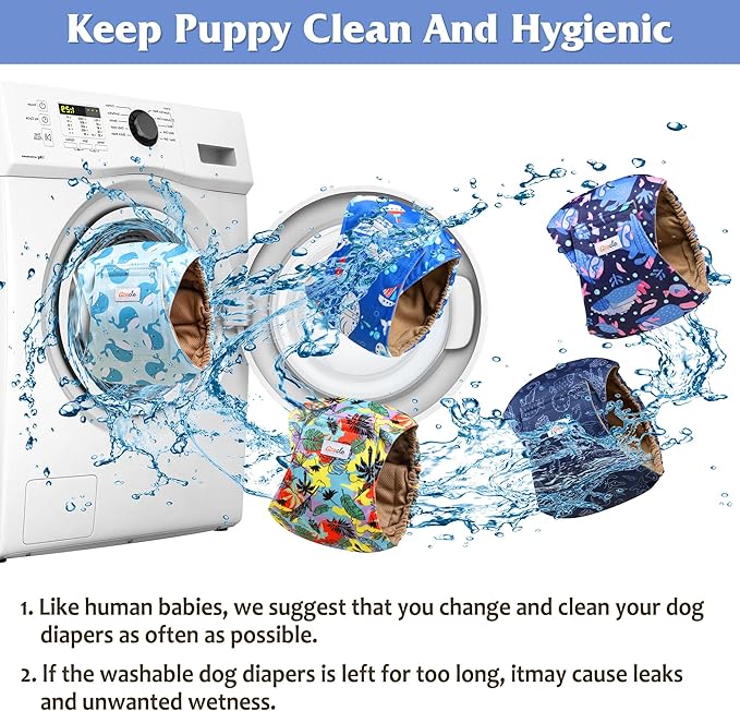 5 Pack Dog Diapers Male Reusable, Premium Belly Bands for Male Dogs, High Absorbing Dog Pee Wraps for Doggie in Incontinence or Excitable Urination and Training Hawaii S