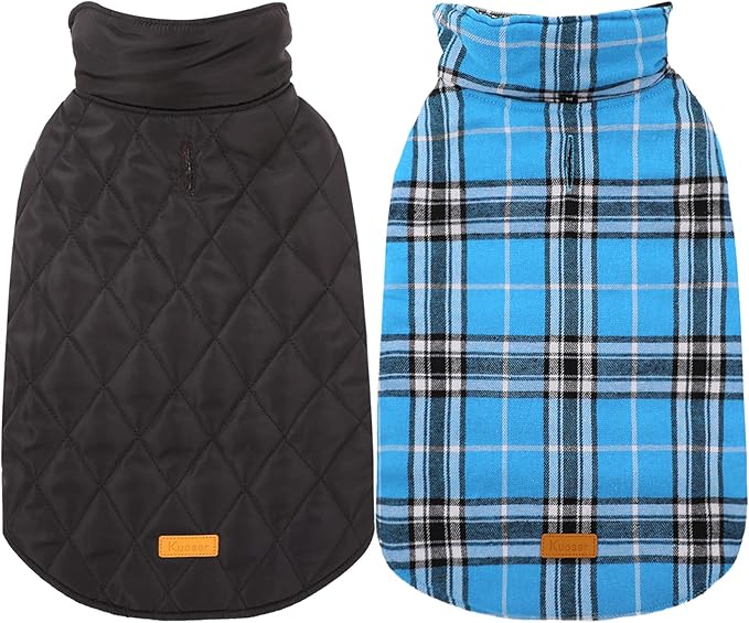 Kuoser Waterproof Dog Coat, Reversible Dog Jacket for Small Dogs, Adjustable Durable Doggie Winter Coat Warm Cozy Puppy Cold Weather Apparel from Small to Large Breed, Blue S