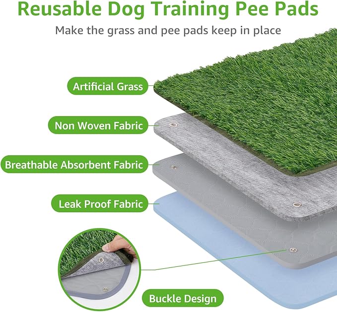 PICK FOR LIFE Dog Grass Mat with Pee Pad,Artificial Indoor Grass Potty Training Pads for Dogs Doggies Washable,Reusable Puppy Pads Leakproof on Outdoor Patio Balcony Apartment(24.5x39'')