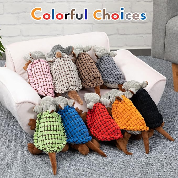Hollypet Plush Dog Squeaky Toy Stuffed Armadillo Animal Pet Puppy Chew Toys with Clean Teeth for Small Medium Large All Breed Sizes Dogs, Blue, 8 in