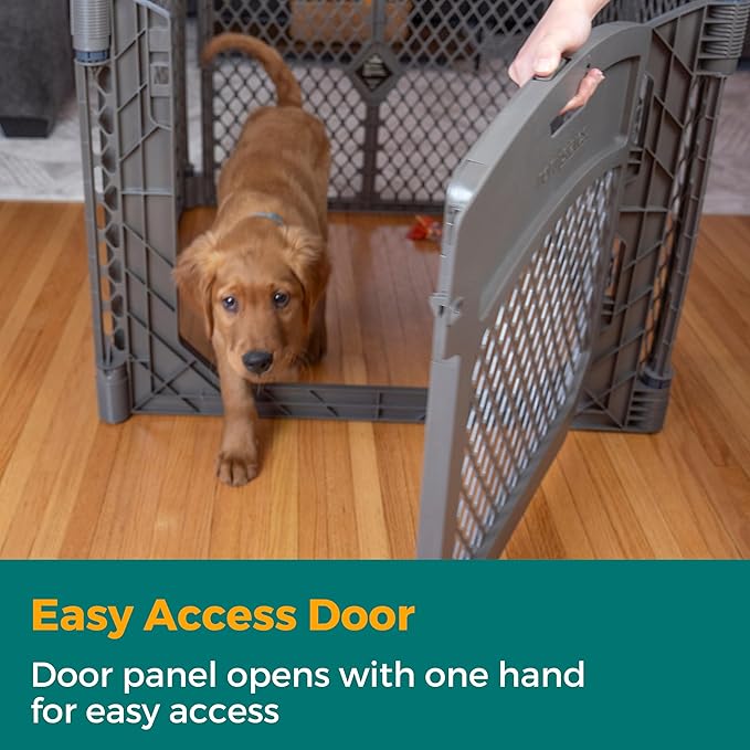MyPet North States Petyard Plus: 3 Ft. Wide Folding Dog Playpen Indoor or Outdoor. 4-Panel Freestanding Play Pen Dog Gate Made in USA. 26" Tall, Fieldstone