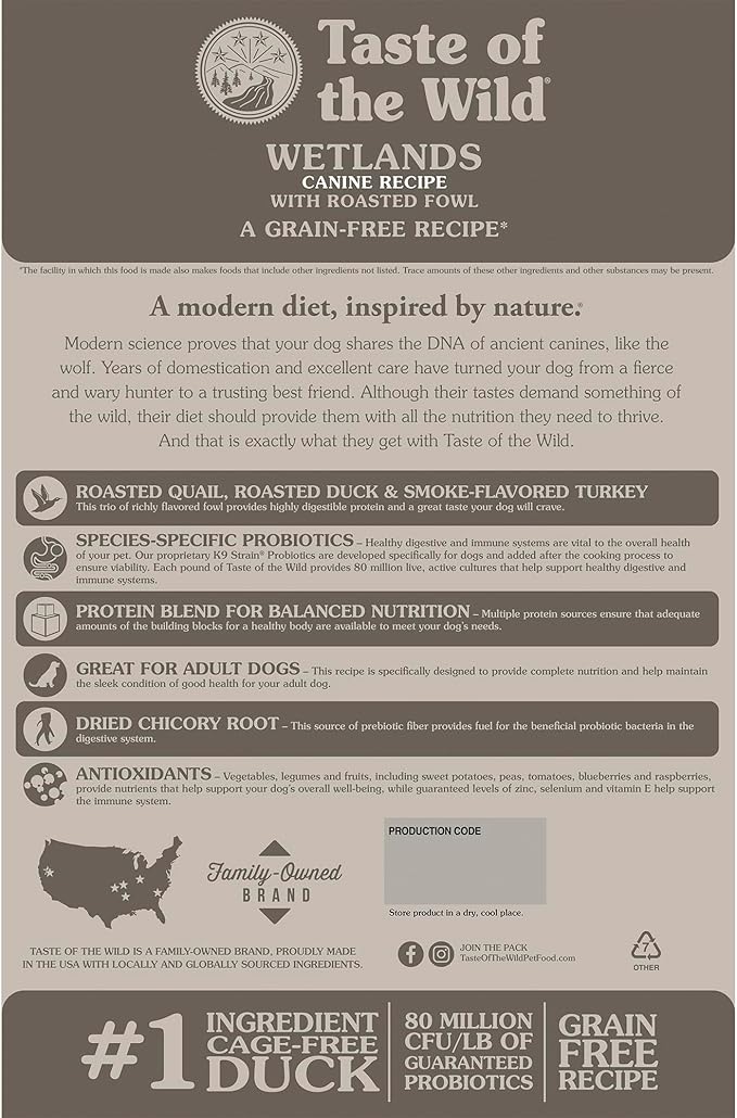 Taste of the Wild Wetlands Grain-Free Dry Dog Food with Roasted Fowl 5lb