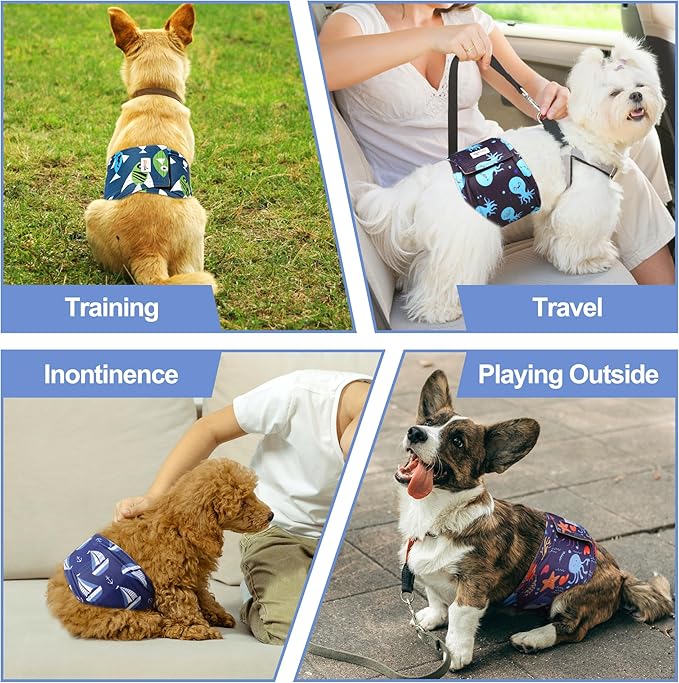 5 Pack Dog Diapers Male Reusable, Premium Belly Bands for Dogs, High Absorbing Male Dog Pee Wraps for Doggie in Incontinence or Excitable Urination and Training M