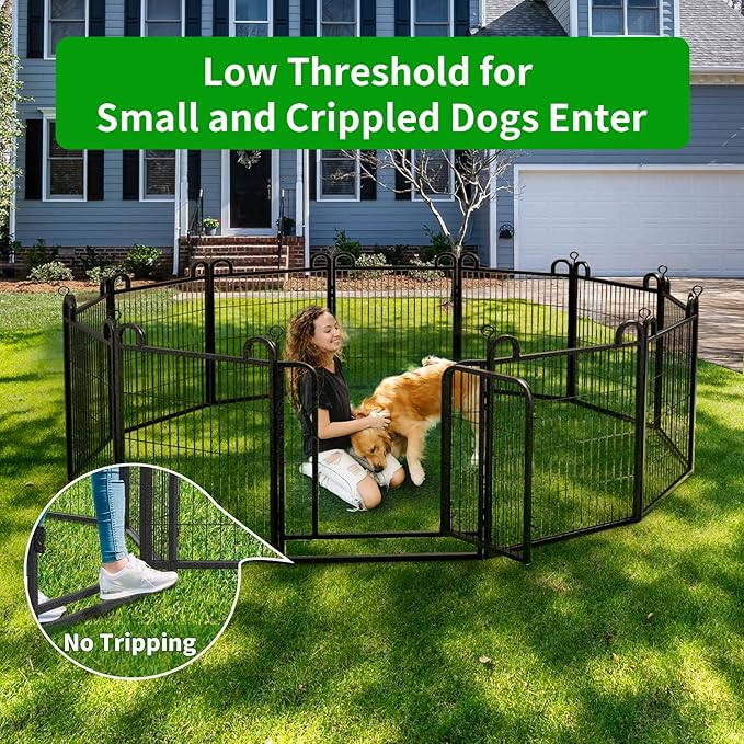 Dog Playpen Outdoor 16 Piece Panels Heavy Duty Dog Fence 40" Height Anti-Rust with Doors Portable for RV Camping Yard, Total 36FT, 102 Sq.ft, Snowy Black